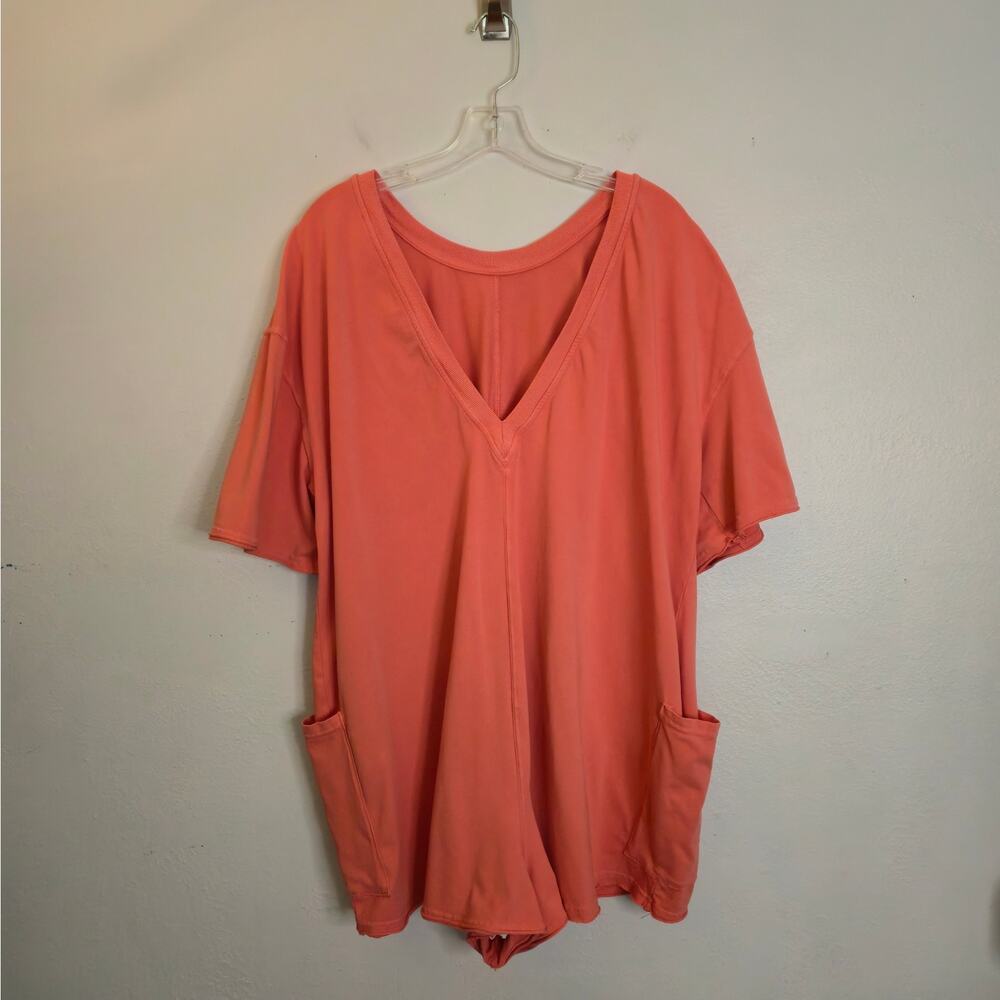 Free People Movement Hot Shot Tee Romper Pink Coral Size L Athleisure Cozy - Picture 3 of 10